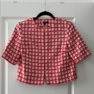 Brooks Brothers Size 2 Short-Sleeve Cropped Tweed Collarless Jacket - Pink/Red